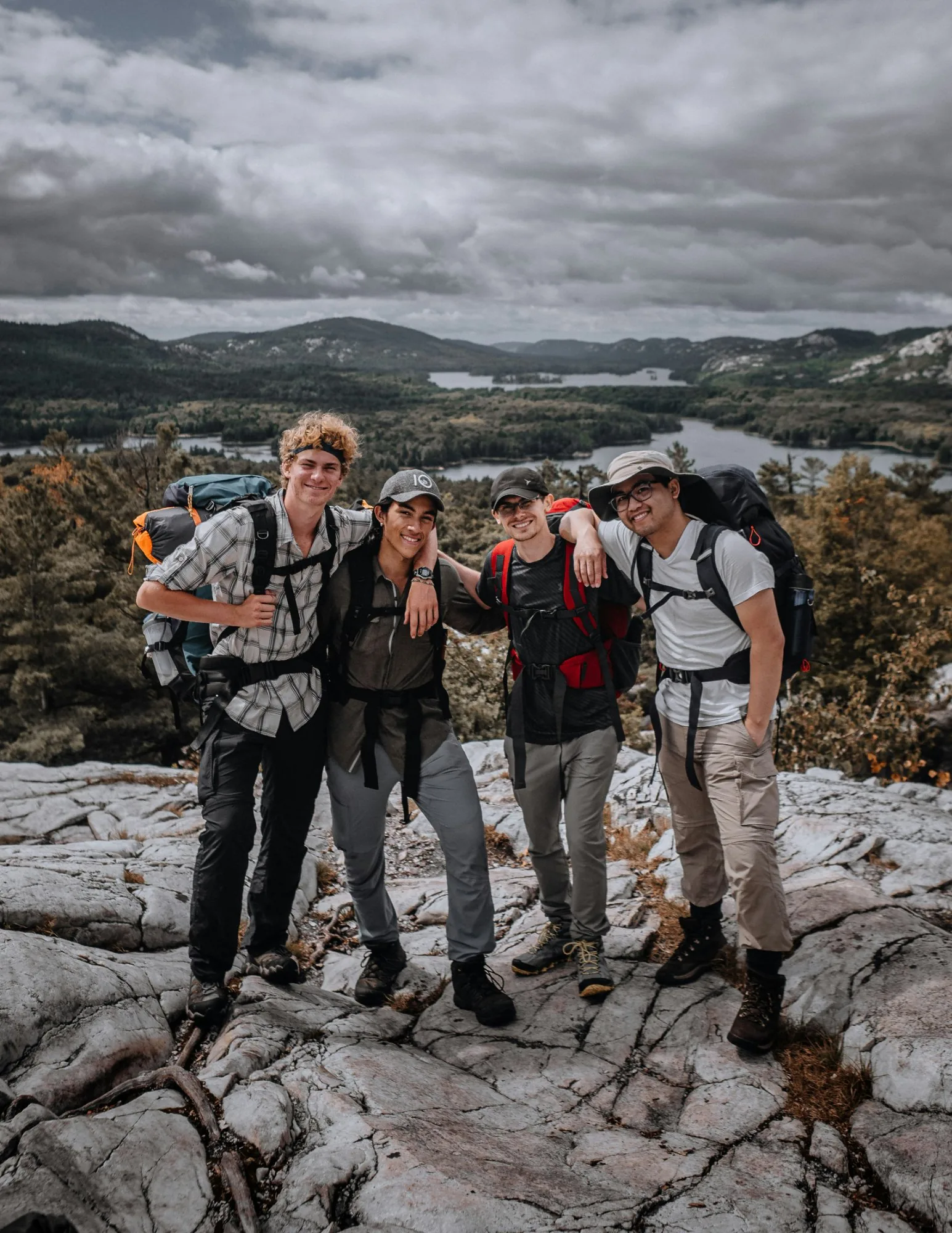 Friends on mountain summit