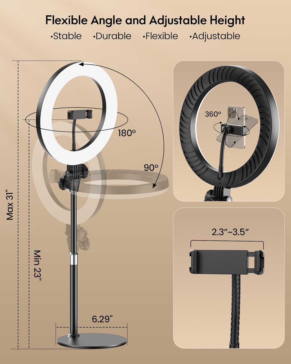 10.5-inch ring light with adjustable stand and phone holder