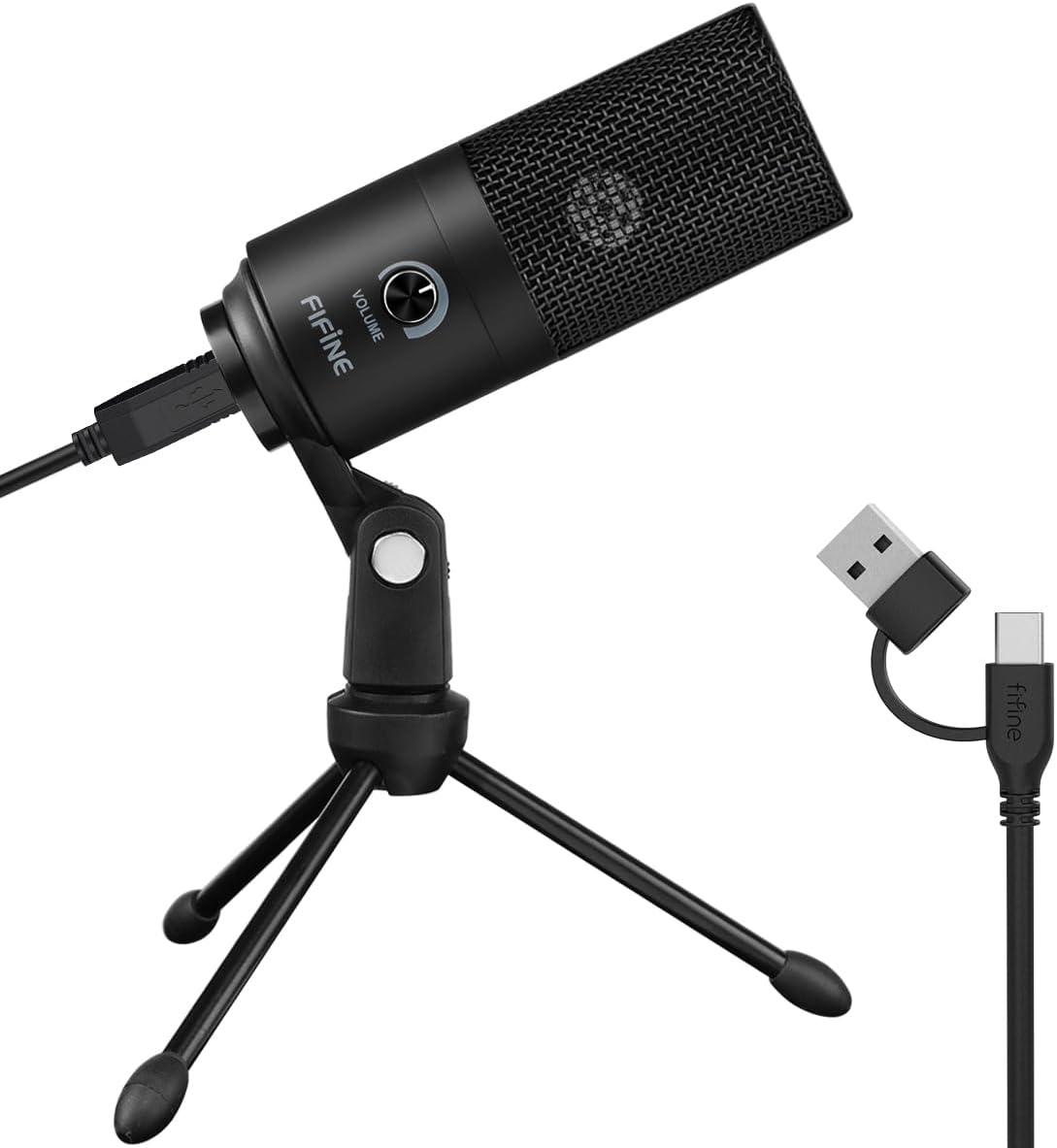Studio condenser USB microphone on a desktop tripod
